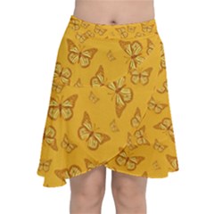 Mustard Yellow Monarch Butterflies Chiffon Wrap Front Skirt by SpinnyChairDesigns