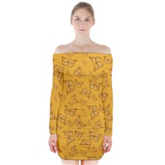 Mustard Yellow Monarch Butterflies Long Sleeve Off Shoulder Dress by SpinnyChairDesigns