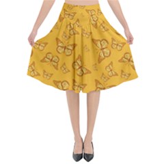 Mustard Yellow Monarch Butterflies Flared Midi Skirt by SpinnyChairDesigns