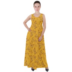 Mustard Yellow Monarch Butterflies Empire Waist Velour Maxi Dress by SpinnyChairDesigns