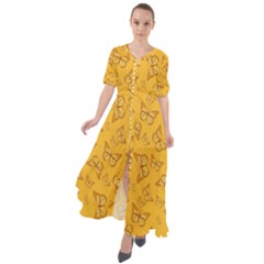 Mustard Yellow Monarch Butterflies Waist Tie Boho Maxi Dress by SpinnyChairDesigns