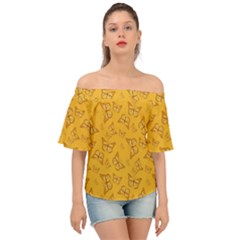 Mustard Yellow Monarch Butterflies Off Shoulder Short Sleeve Top by SpinnyChairDesigns