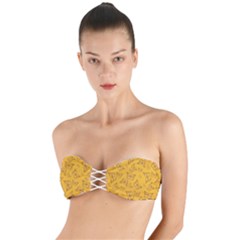 Mustard Yellow Monarch Butterflies Twist Bandeau Bikini Top by SpinnyChairDesigns