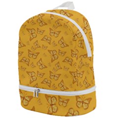 Mustard Yellow Monarch Butterflies Zip Bottom Backpack by SpinnyChairDesigns