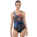 Abstract Paint Splatters Cut-Out Back One Piece Swimsuit View1