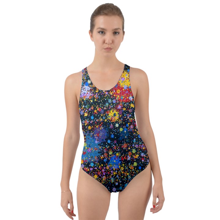 Abstract Paint Splatters Cut-Out Back One Piece Swimsuit