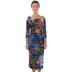 Abstract Paint Splatters Quarter Sleeve Midi Bodycon Dress by SpinnyChairDesigns