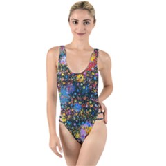 Abstract Paint Splatters High Leg Strappy Swimsuit by SpinnyChairDesigns