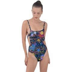 Abstract Paint Splatters Tie Strap One Piece Swimsuit by SpinnyChairDesigns