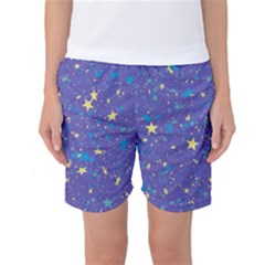 Starry Night Purple Women s Basketball Shorts by SpinnyChairDesigns