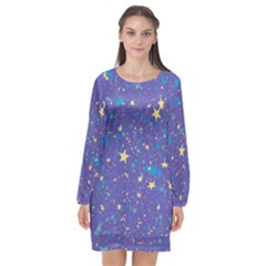 Starry Night Purple Long Sleeve Chiffon Shift Dress  by SpinnyChairDesigns