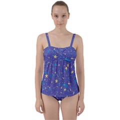 Starry Night Purple Twist Front Tankini Set by SpinnyChairDesigns