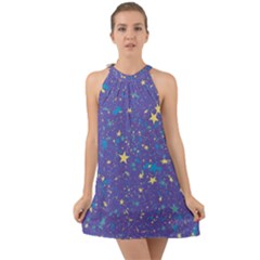 Starry Night Purple Halter Tie Back Chiffon Dress by SpinnyChairDesigns