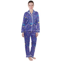 Starry Night Purple Satin Long Sleeve Pyjamas Set by SpinnyChairDesigns