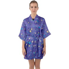 Starry Night Purple Half Sleeve Satin Kimono  by SpinnyChairDesigns