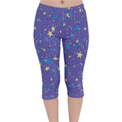 Starry Night Purple Velvet Capri Leggings  by SpinnyChairDesigns