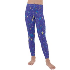 Starry Night Purple Kids  Lightweight Velour Leggings by SpinnyChairDesigns