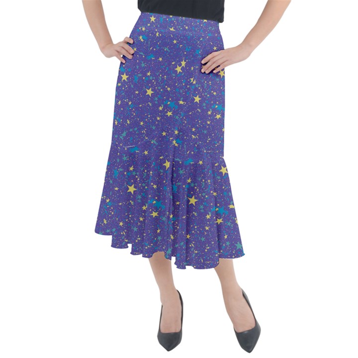 Starry Night Purple Midi Mermaid Skirt