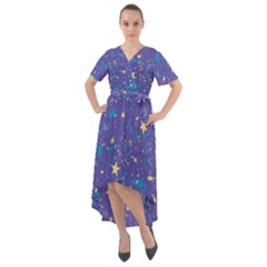 Starry Night Purple Front Wrap High Low Dress by SpinnyChairDesigns