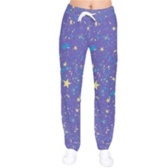 Starry Night Purple Women Velvet Drawstring Pants by SpinnyChairDesigns