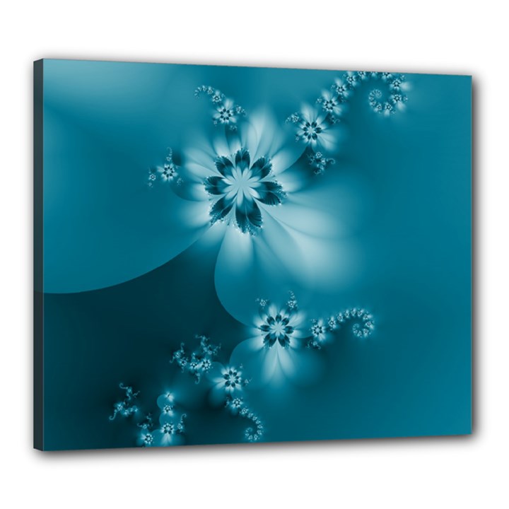 Teal Floral Print Canvas 24  x 20  (Stretched)