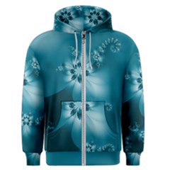 Teal Floral Print Men s Zipper Hoodie by SpinnyChairDesigns