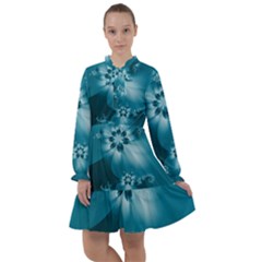 Teal Floral Print All Frills Chiffon Dress by SpinnyChairDesigns