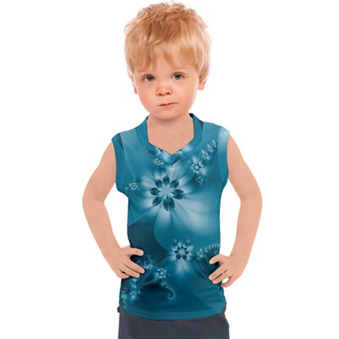 Teal Floral Print Kids  Sport Tank Top by SpinnyChairDesigns