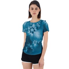 Teal Floral Print Back Cut Out Sport Tee