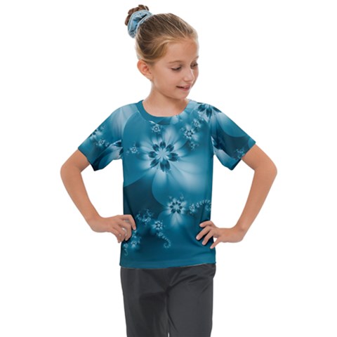 Teal Floral Print Kids  Mesh Piece Tee by SpinnyChairDesigns