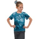 Teal Floral Print Kids  Mesh Piece Tee View1