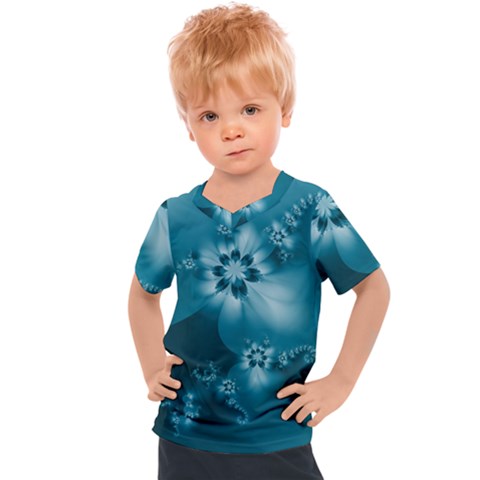 Teal Floral Print Kids  Sports Tee by SpinnyChairDesigns