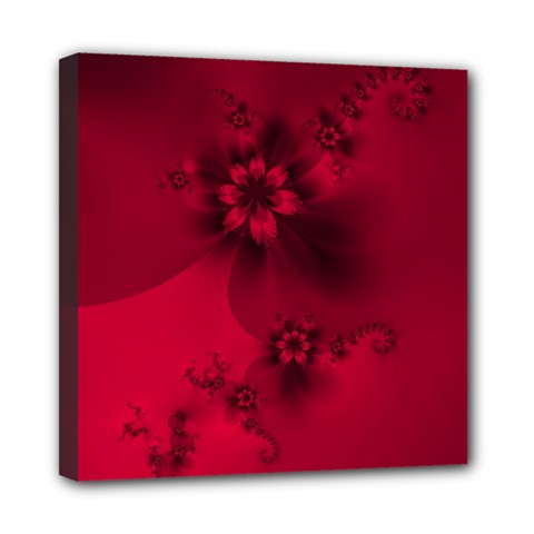 Scarlet Red Floral Print Mini Canvas 8  X 8  (stretched) by SpinnyChairDesigns