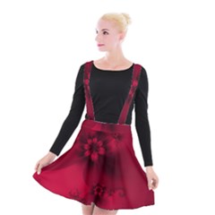 Scarlet Red Floral Print Suspender Skater Skirt by SpinnyChairDesigns