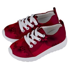 Scarlet Red Floral Print Kids  Lightweight Sports Shoes by SpinnyChairDesigns