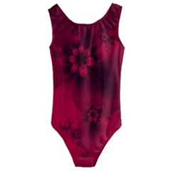 Scarlet Red Floral Print Kids  Cut-out Back One Piece Swimsuit by SpinnyChairDesigns