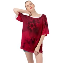 Scarlet Red Floral Print Oversized Chiffon Top by SpinnyChairDesigns