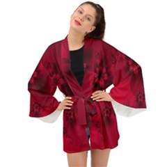 Scarlet Red Floral Print Long Sleeve Kimono by SpinnyChairDesigns