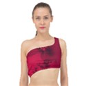 Scarlet Red Floral Print Spliced Up Bikini Top  View1