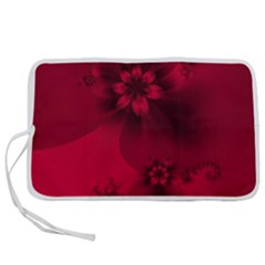 Scarlet Red Floral Print Pen Storage Case (m) by SpinnyChairDesigns