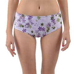 Purple Wildflower Print Reversible Mid-waist Bikini Bottoms by SpinnyChairDesigns