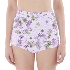 Purple Wildflower Print High-waisted Bikini Bottoms by SpinnyChairDesigns