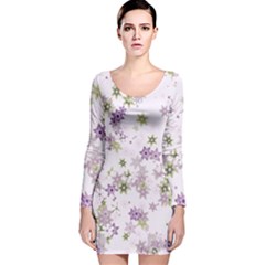 Purple Wildflower Print Long Sleeve Velvet Bodycon Dress by SpinnyChairDesigns