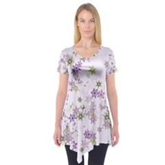 Purple Wildflower Print Short Sleeve Tunic  by SpinnyChairDesigns