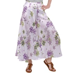 Purple Wildflower Print Satin Palazzo Pants by SpinnyChairDesigns