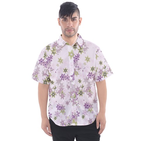 Purple Wildflower Print Men s Short Sleeve Shirt by SpinnyChairDesigns