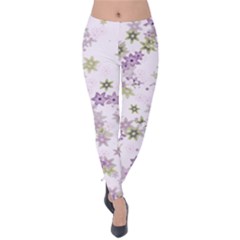 Purple Wildflower Print Velvet Leggings by SpinnyChairDesigns