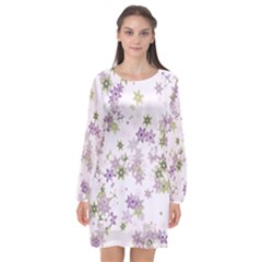 Purple Wildflower Print Long Sleeve Chiffon Shift Dress  by SpinnyChairDesigns