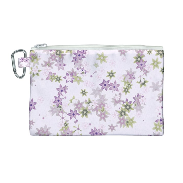 Purple Wildflower Print Canvas Cosmetic Bag (Large)