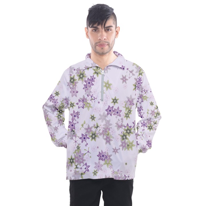 Purple Wildflower Print Men s Half Zip Pullover